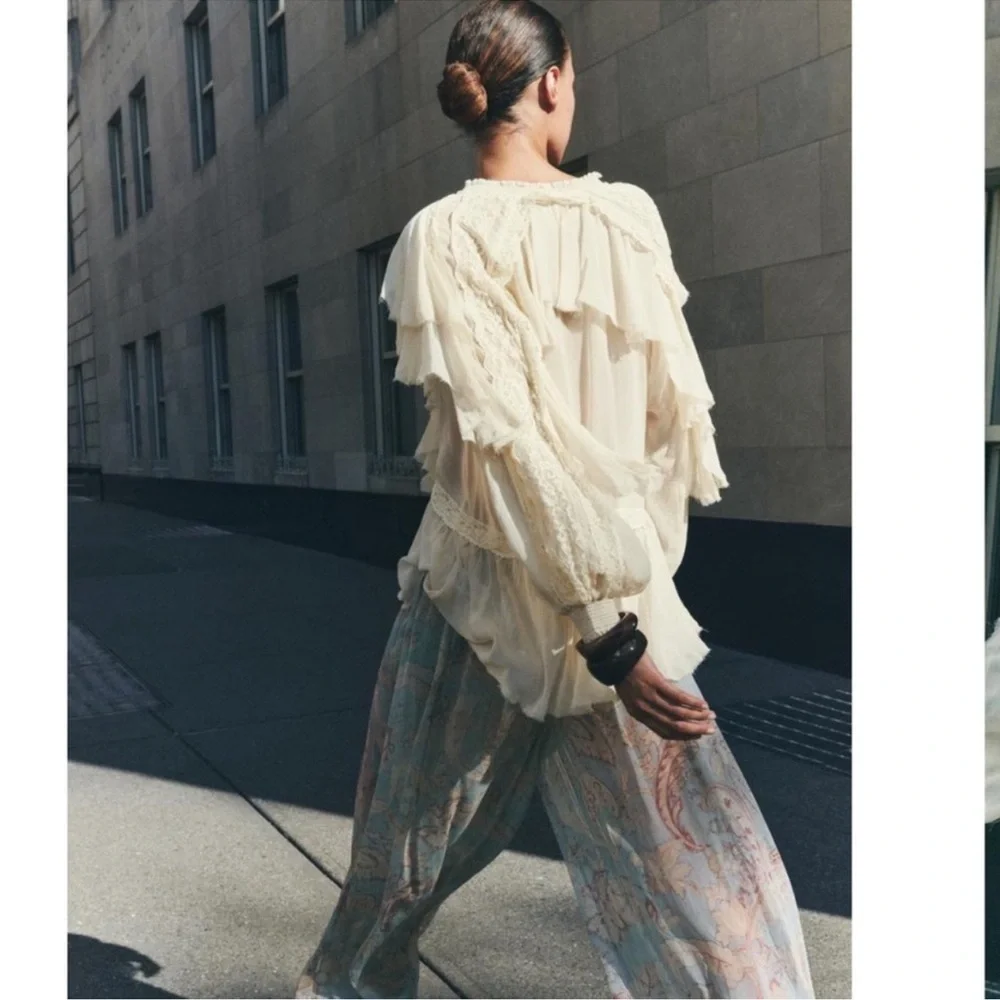 ZARA ZW COLLECTION BOHO LACE RUFFLE BLOUSE - Picture 3 of 4